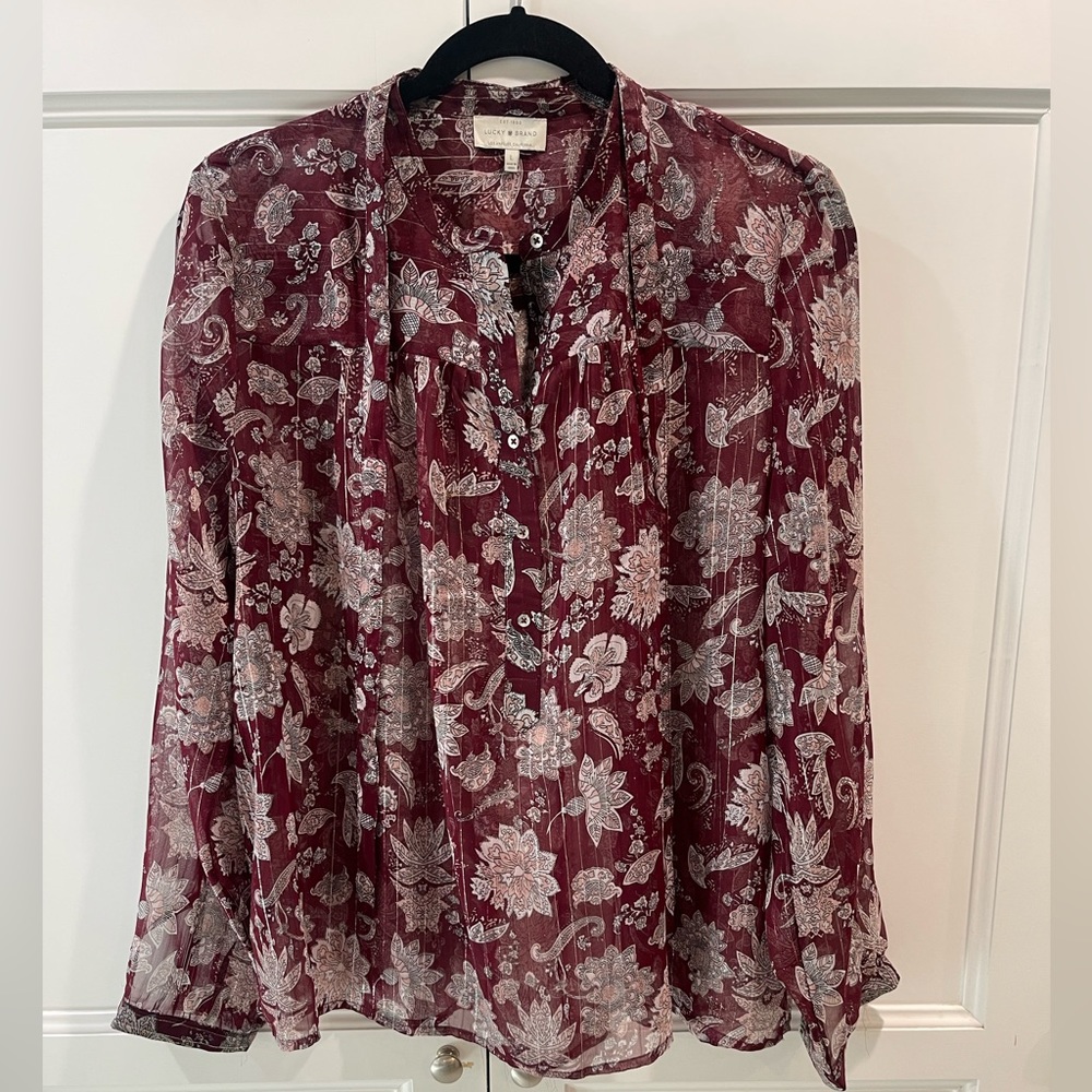 Lucky brand tie neck blouse - Picture 2 of 4